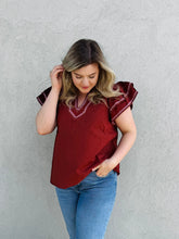 Load image into Gallery viewer, Golden Hour Brick Blouse with Ruffled Sleeves