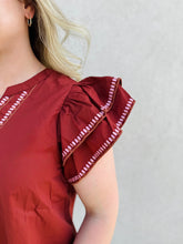 Load image into Gallery viewer, Golden Hour Brick Blouse with Ruffled Sleeves