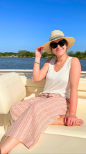 Load image into Gallery viewer, Easy Breezy Coral Striped Linen Culotte Pants with Tassel Tie