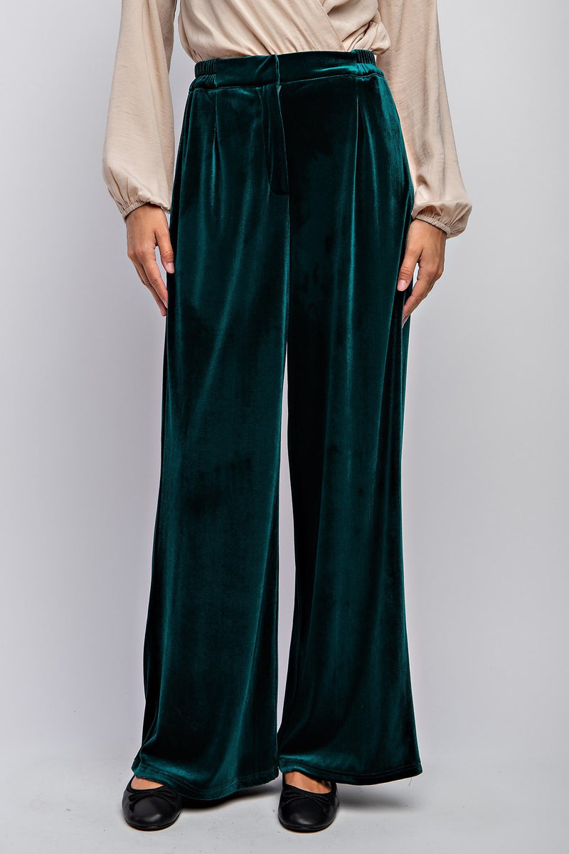 Jingle All The Way Hunter Green Stretch Wide-Leg Velvet Trousers