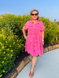Shop The Day Away Hot Pink Button Down Dress