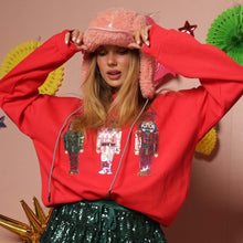 Load image into Gallery viewer, Holly Jolly Red Sequin Nutcracker Oversized Sweatshirt