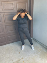 Load image into Gallery viewer, Half Sleeve Button Down Jogger Jumpsuit with pockets in Gray