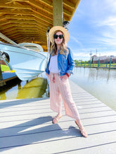 Load image into Gallery viewer, Easy Breezy Coral Striped Linen Culotte Pants with Tassel Tie