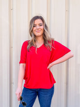 Load image into Gallery viewer, She's Not Afraid Oversized V-Neck Pocket Tee in Red
