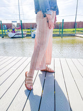Load image into Gallery viewer, Easy Breezy Coral Striped Linen Culotte Pants with Tassel Tie