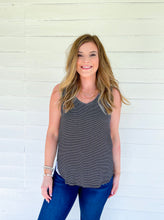 Load image into Gallery viewer, Invest In Yourself V-Neck Sleeveless Basic Tank Top in Black &amp; White Stripe