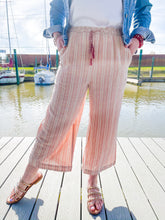 Load image into Gallery viewer, Easy Breezy Coral Striped Linen Culotte Pants with Tassel Tie