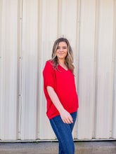 Load image into Gallery viewer, She's Not Afraid Oversized V-Neck Pocket Tee in Red