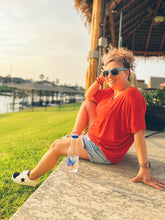 Load image into Gallery viewer, She's Not Afraid Oversized V-Neck Pocket Tee in Red
