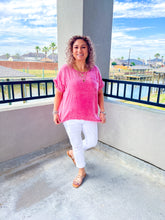 Load image into Gallery viewer, Strawberry Shortcake Hot Pink Mineral Wash Linen-style Dolman Sleeve Top
