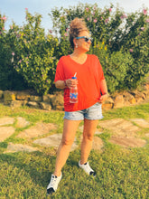 Load image into Gallery viewer, She's Not Afraid Oversized V-Neck Pocket Tee in Red