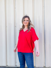 Load image into Gallery viewer, She's Not Afraid Oversized V-Neck Pocket Tee in Red