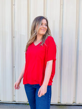 Load image into Gallery viewer, She's Not Afraid Oversized V-Neck Pocket Tee in Red
