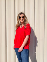 Load image into Gallery viewer, She's Not Afraid Oversized V-Neck Pocket Tee in Red