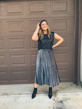 Load image into Gallery viewer, Velvet Pleated Skirt with Elastic Waist Band