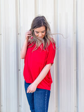 Load image into Gallery viewer, She's Not Afraid Oversized V-Neck Pocket Tee in Red