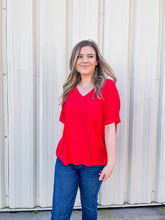 Load image into Gallery viewer, She's Not Afraid Oversized V-Neck Pocket Tee in Red