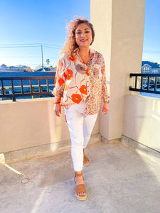 Spring Is Blooming Floral Button Down Top