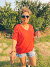 Load image into Gallery viewer, She's Not Afraid Oversized V-Neck Pocket Tee in Red