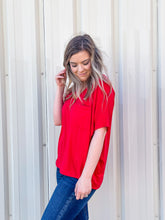 Load image into Gallery viewer, She's Not Afraid Oversized V-Neck Pocket Tee in Red