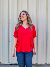 Load image into Gallery viewer, She's Not Afraid Oversized V-Neck Pocket Tee in Red