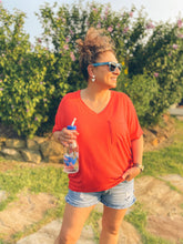 Load image into Gallery viewer, She's Not Afraid Oversized V-Neck Pocket Tee in Red