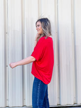 Load image into Gallery viewer, She's Not Afraid Oversized V-Neck Pocket Tee in Red