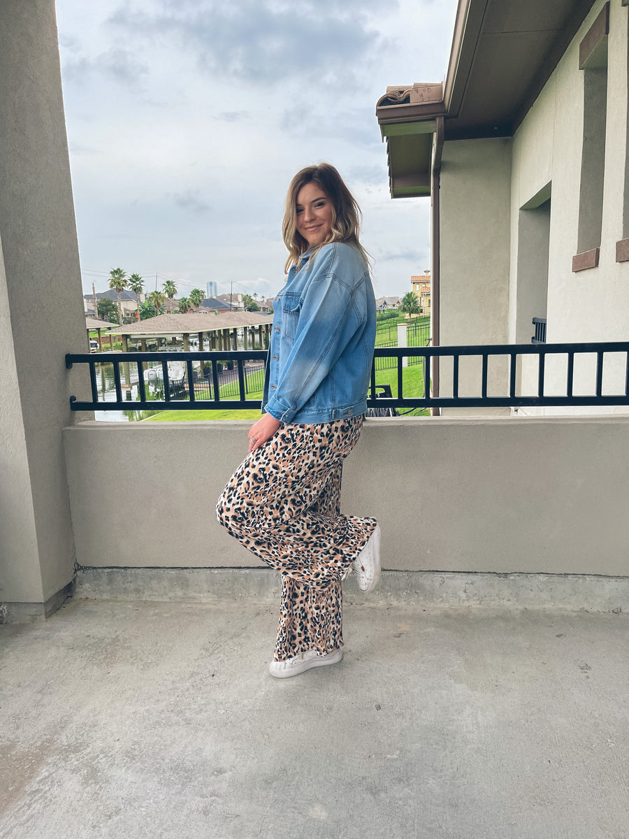 Leopard Wide Leg Palazzo Pants in Khaki Black – The Frosted