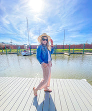 Load image into Gallery viewer, Easy Breezy Coral Striped Linen Culotte Pants with Tassel Tie