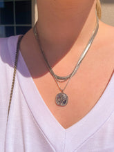Load image into Gallery viewer, Silver Layer Necklace with Chain, Herringbone, Round Coin w/ Lady