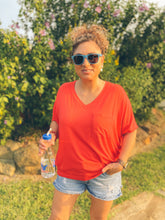 Load image into Gallery viewer, She's Not Afraid Oversized V-Neck Pocket Tee in Red