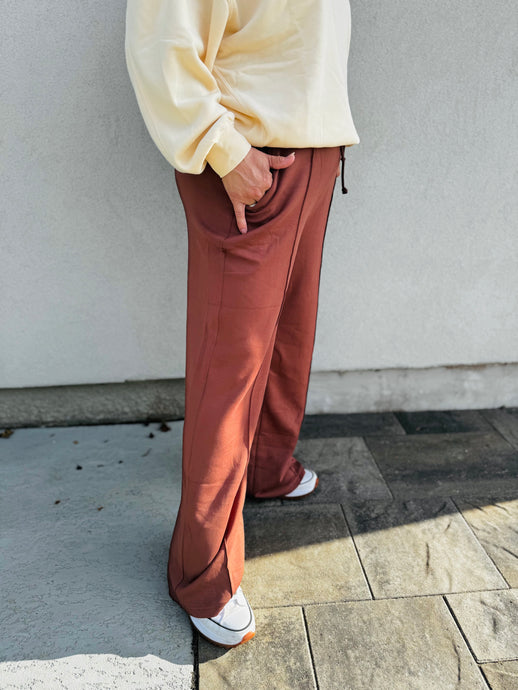 The Coco Cloud Double Knit High-waist Pintuck Wide Leg Pants