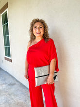 Load image into Gallery viewer, The Show Stopper One Shoulder 3/4 Sleeve Red Jumpsuit