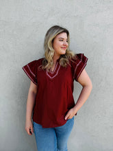 Load image into Gallery viewer, Golden Hour Brick Blouse with Ruffled Sleeves