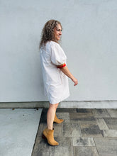 Load image into Gallery viewer, Maple and Honey Solid Short Sleeve Pullover Mini Dress W/Multicolor Band Accent