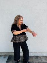Load image into Gallery viewer, Can&#39;t Be Tamed Textured Short Puff Sleeve Top Featuring Animal Pattern contrast Ruffle Hem