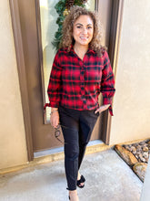 Load image into Gallery viewer, Oh Christmas Tree Red Plaid Button Down High Low Hem Shirt