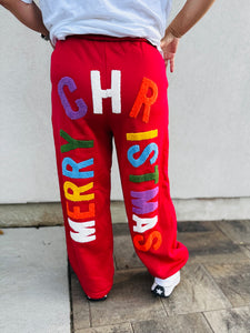 Fa La La Lounge Pants-Red with Embroidered 