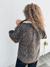 Load image into Gallery viewer, Wild Card Leopard Pattern Short Puff Sleeve Half-Zip Top Multicolor Band Collar