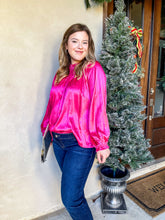 Load image into Gallery viewer, The Barbie Christmas Round Neck Hot Pink Ruffle Blouse with Beads
