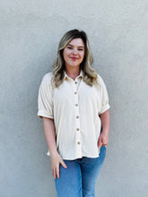 Load image into Gallery viewer, Cloud Nine Solid Waffle Button Down Half Sleeve With Collared Detail in Sand