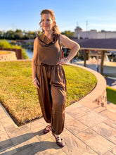 Load image into Gallery viewer, Dotted &amp; Darling Chocolate Satin Balloon Pants