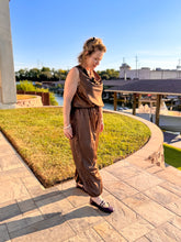 Load image into Gallery viewer, Dotted &amp; Darling Chocolate Satin Balloon Pants