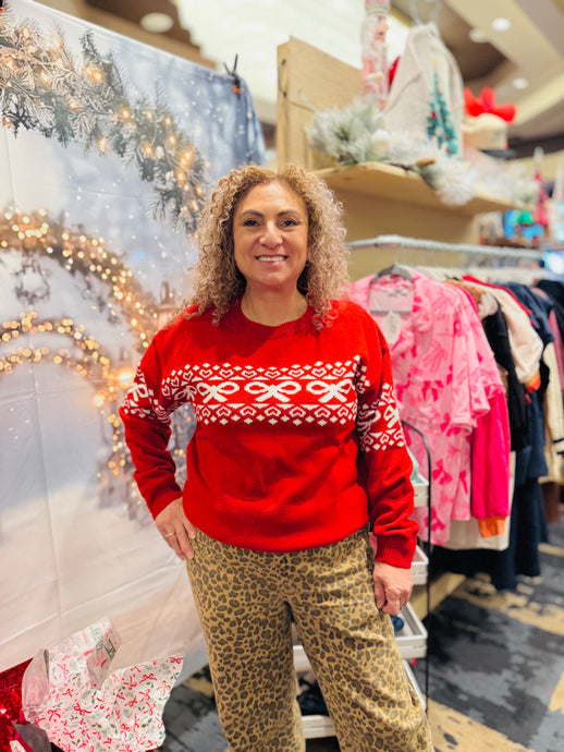 Jingle Bows Red Knit Sweater