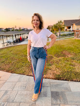 Load image into Gallery viewer, The Color Rush Wide Leg Jeans with Orange &amp; Royal Blue Side Trim