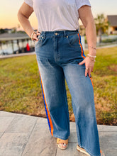Load image into Gallery viewer, The Color Rush Wide Leg Jeans with Orange &amp; Royal Blue Side Trim