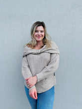 Load image into Gallery viewer, The Off Duty Coquette Off Shoulder Front Twist Knit Beige Sweater