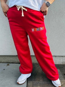 Fa La La Lounge Pants-Red with Embroidered "Merry Christmas"