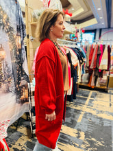 Load image into Gallery viewer, Holly Berry Oversized Open Front Cardigan In Red